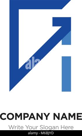 Abstract letter GI,IG logo design template, blUE Alphabet initial letters company name concept. Flat thin line segments connected to each other Stock Vector