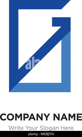 Abstract letter GO,OG logo design template, blUE Alphabet initial letters company name concept. Flat thin line segments connected to each other Stock Vector