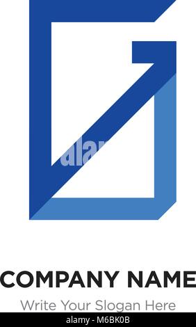 Abstract letter GU,UG logo design template, blUE Alphabet initial letters company name concept. Flat thin line segments connected to each other Stock Vector