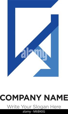 Abstract letter GY,YG logo design template, blUE Alphabet initial letters company name concept. Flat thin line segments connected to each other Stock Vector