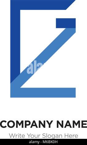 Abstract letter GZ,ZG logo design template, blUE Alphabet initial letters company name concept. Flat thin line segments connected to each other Stock Vector