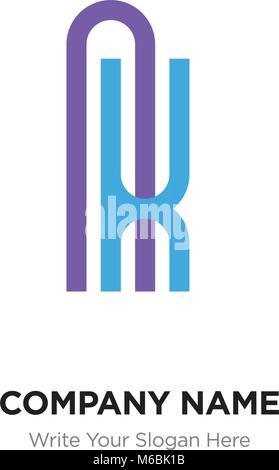 AK or KA Letter Logo with blue and purple line elements. Abstract geometric design, Elegant Alphabet logotype. Stock Vector