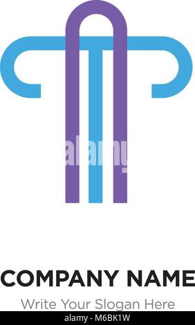 AT or TA Letter Logo with blue and purple line elements. Abstract geometric design, Elegant Alphabet logotype. Stock Vector