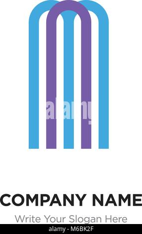 AM or MA Letter Logo with blue and purple line elements. Abstract geometric design, Elegant Alphabet logotype. Stock Vector