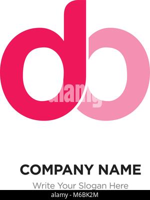 Abstract letter db,bd logo design template, red Alphabet initial letters company name concept. Flat thin line segments connected to each other Stock Vector