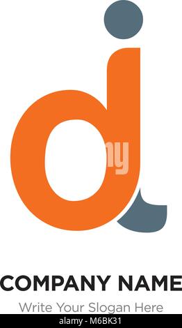 Abstract letter dj, jd logo design template, black & orange Alphabet initial letters company name concept. Flat thin line segments connected to each o Stock Vector
