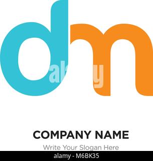 Abstract letter dm, md logo design template, blue & yellow Alphabet initial letters company name concept. Flat thin line segments connected to each ot Stock Vector