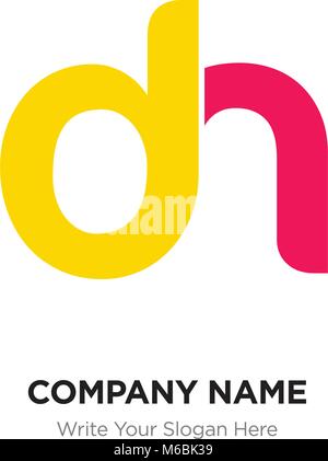 Abstract letter dn, nd logo design template, red & yellow Alphabet initial letters company name concept. Flat thin line segments connected to each oth Stock Vector