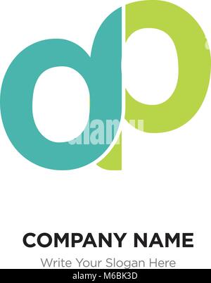 Abstract letter dp, pd logo design template, green Alphabet initial letters company name concept. Flat thin line segments connected to each other Stock Vector