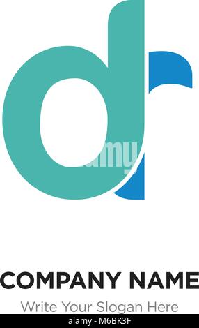 Abstract letter dr, rd logo design template, green Alphabet initial letters company name concept. Flat thin line segments connected to each other Stock Vector