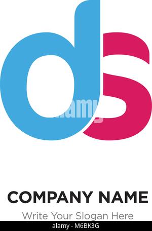 Abstract letter ds,sd logo design template, blue & red Alphabet initial letters company name concept. Flat thin line segments connected to each other Stock Vector