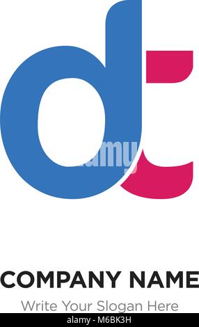 Abstract letter dt,dt logo design template, blue & red Alphabet initial letters company name concept. Flat thin line segments connected to each other Stock Vector