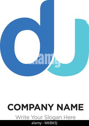 Abstract letter du,ud logo design template, blue & green Alphabet initial letters company name concept. Flat thin line segments connected to each othe Stock Vector