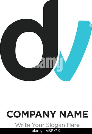 Abstract letter dv,vd logo design template, black & blue Alphabet initial letters company name concept. Flat thin line segments connected to each othe Stock Vector