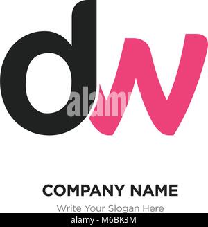 Abstract letter dw,wd logo design template, black & red Alphabet initial letters company name concept. Flat thin line segments connected to each other Stock Vector