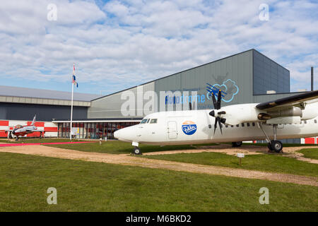 Dutch aviaton museum Aviodrome near Lelystad Airport with Fokker50 airplane Stock Photo