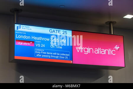 Virgin Atlantic Gate 25 departure information, Lax International Airport, Los Angeles, CA Stock Photo