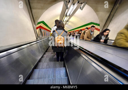 London, England, UK. People on an escalator in a London Underground station Stock Photo