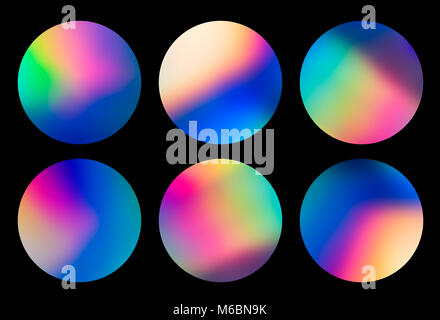 Spectrum abstract vaporwave holographic circular designs, trendy colorful background in pastel neon color. For creative design cover, CD, poster, book Stock Photo