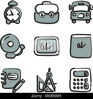 School Icons Freehand 2 Color Stock Vector
