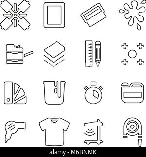 Screen Printing Equipment Icons Thin Line Vector Illustration Set Stock Vector