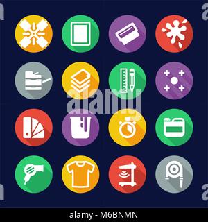 Screen Printing Icons Flat Design Circle Stock Vector