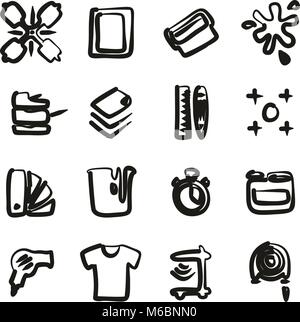 Screen Printing Icons Freehand Stock Vector