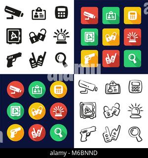 Security All in One Icons Black & White Color Flat Design Freehand Set Stock Vector