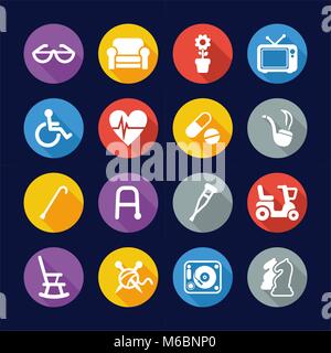 Senior People Icons Flat Design Circle Stock Vector