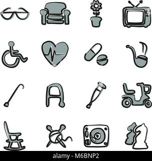 Senior People Icons Freehand 2 Color Stock Vector