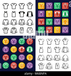 Shirt All in One Icons Black & White Color Flat Design Freehand Set Stock Vector