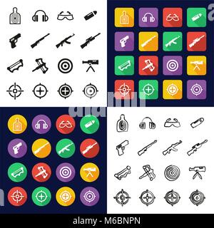 Shooting Range All in One Icons Black & White Color Flat Design Freehand Set Stock Vector