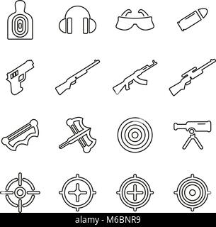 Shooting Range Icons Thin Line Vector Illustration Set Stock Vector