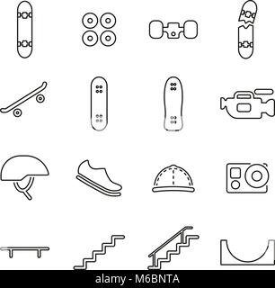 Skateboarding Extreme Sport Icons Thin Line Vector Illustration Set Stock Vector