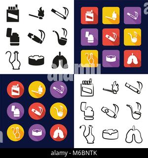 Smoking All in One Icons Black & White Color Flat Design Freehand Set Stock Vector