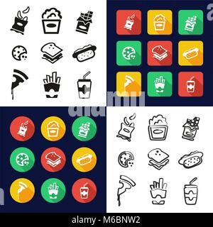 Snack All in One Icons Black & White Color Flat Design Freehand Set Stock Vector