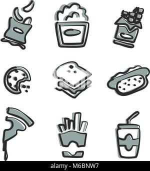 Snack Icons Freehand 2 Color Stock Vector