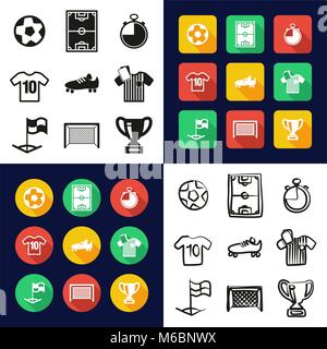 Soccer All in One Icons Black & White Color Flat Design Freehand Set Stock Vector