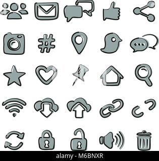 Social Media Icons Freehand 2 Color Stock Vector