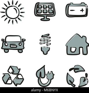 Solar Energy Icons Freehand 2 Color Stock Vector