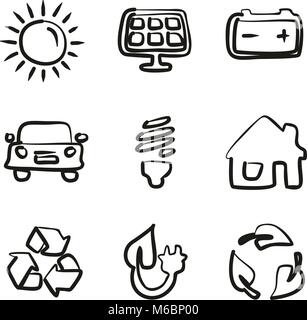 Solar Energy Icons Freehand Stock Vector