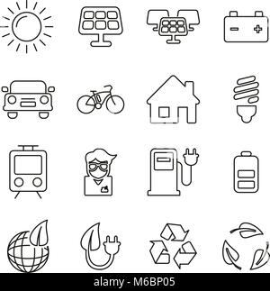 Solar Energy or Renewable Energy Icons Thin Line Vector Illustration Set Stock Vector