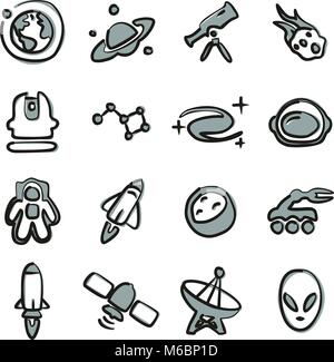 Space Icons Freehand 2 Color Stock Vector