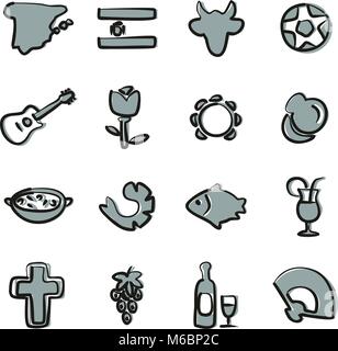 Spain Icons Freehand 2 Color Stock Vector