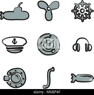 Submarine Icons Freehand 2 Color Stock Vector