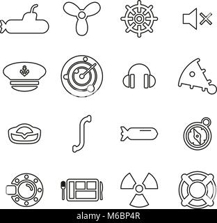 Submarine Icons Thin Line Vector Illustration Set Stock Vector
