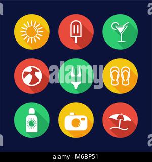 Summer Icons Flat Design Circle Stock Vector