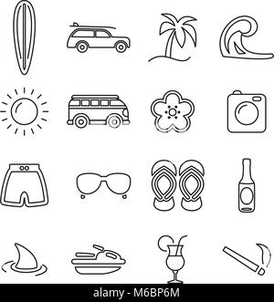 Surfing Sport & Surfing Lifestyle Icons Thin Line Vector Illustration Set Stock Vector