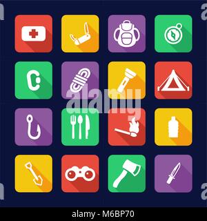 Survival Kit Icons Flat Design Stock Vector