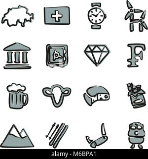 Switzerland Icons Freehand 2 Color Stock Vector